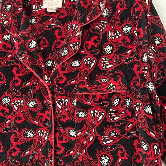 Cabernet Sleep Sense Pajama Set Women Medium Red Multi Paisley Velour Plush Cozy - Picture 11 of 16